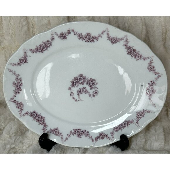 Antique 1890s John Maddock Sons Heumann Oval Platter Pink Color EUC VERY RARE - Picture 1 of 16